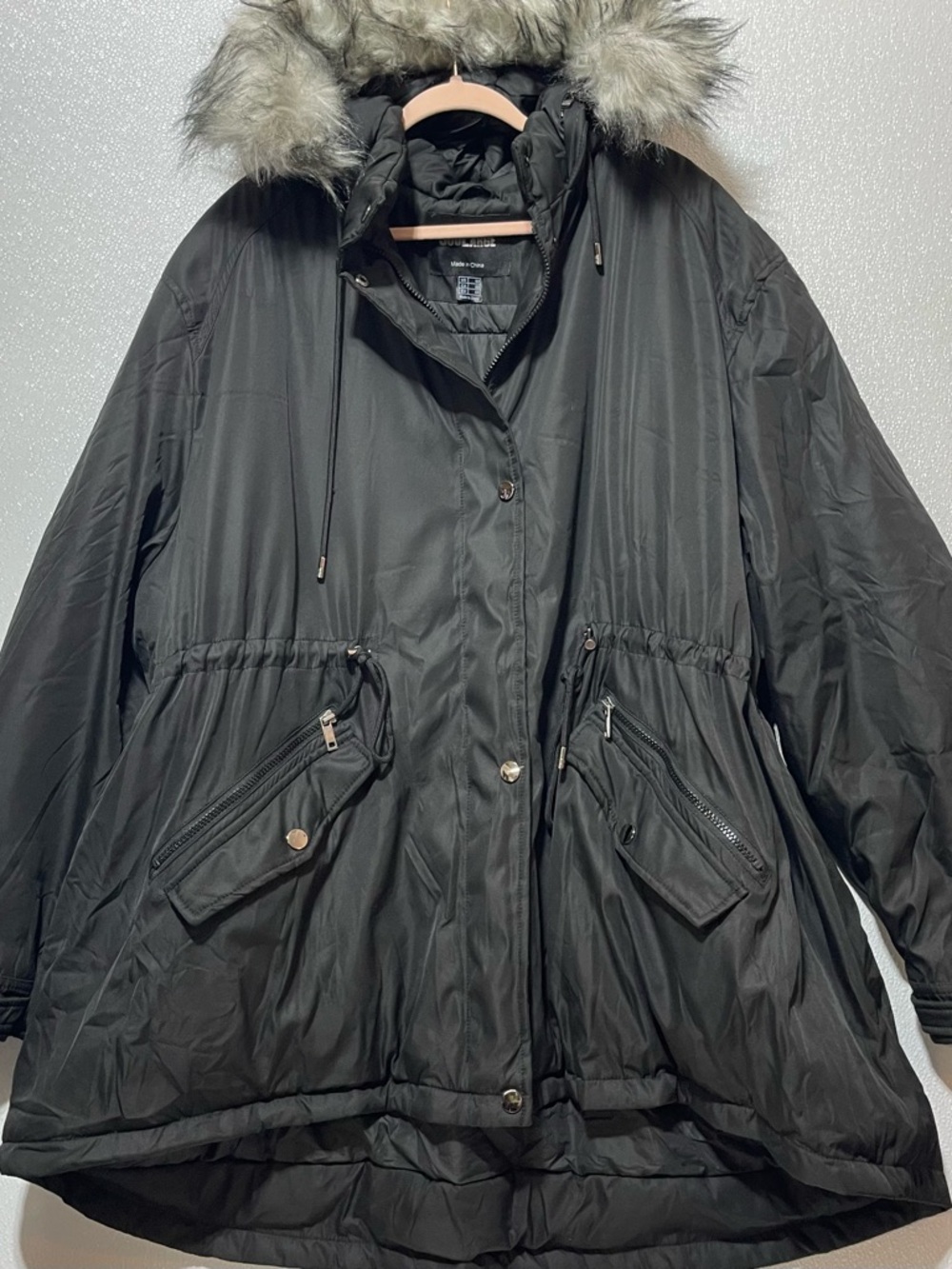 2/$60 Men’s Black Hooded Puffer Jacket with Faux Fur Trim